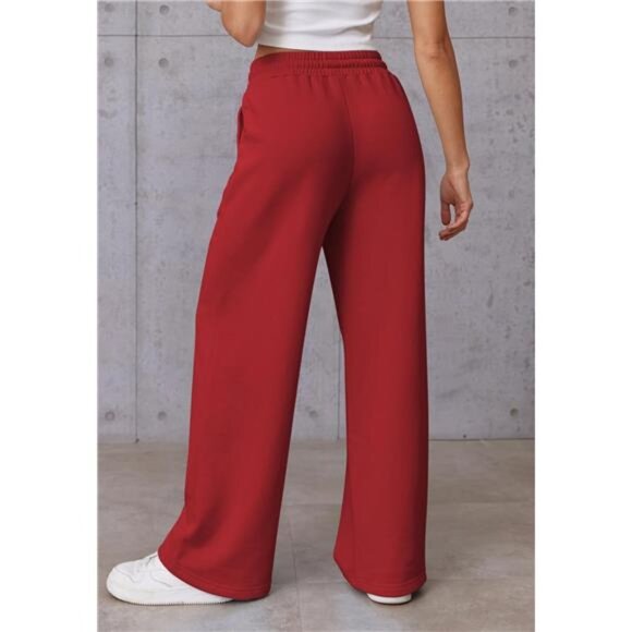 Womens Wide Leg Sweatpants High Waisted Red - Picture 4 of 6